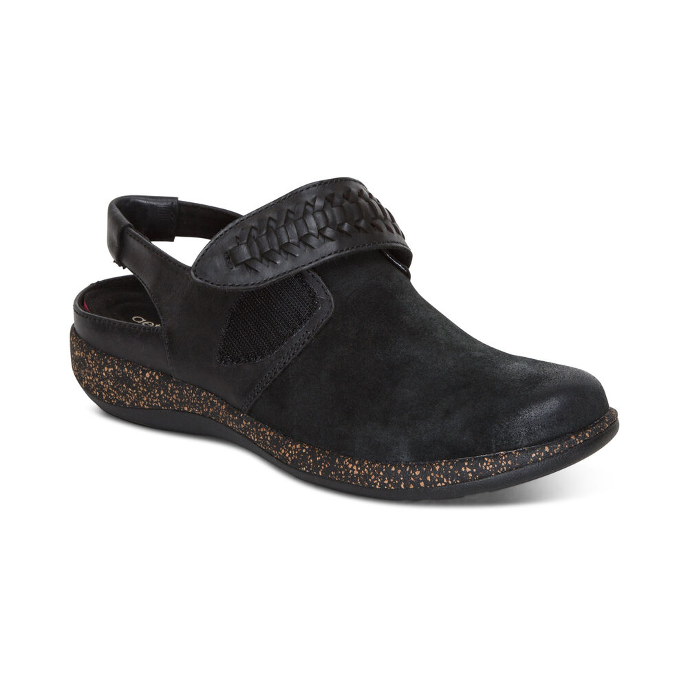 Aetrex Women's Leni Slingback Clogs - Black | USA HCPBZ8U